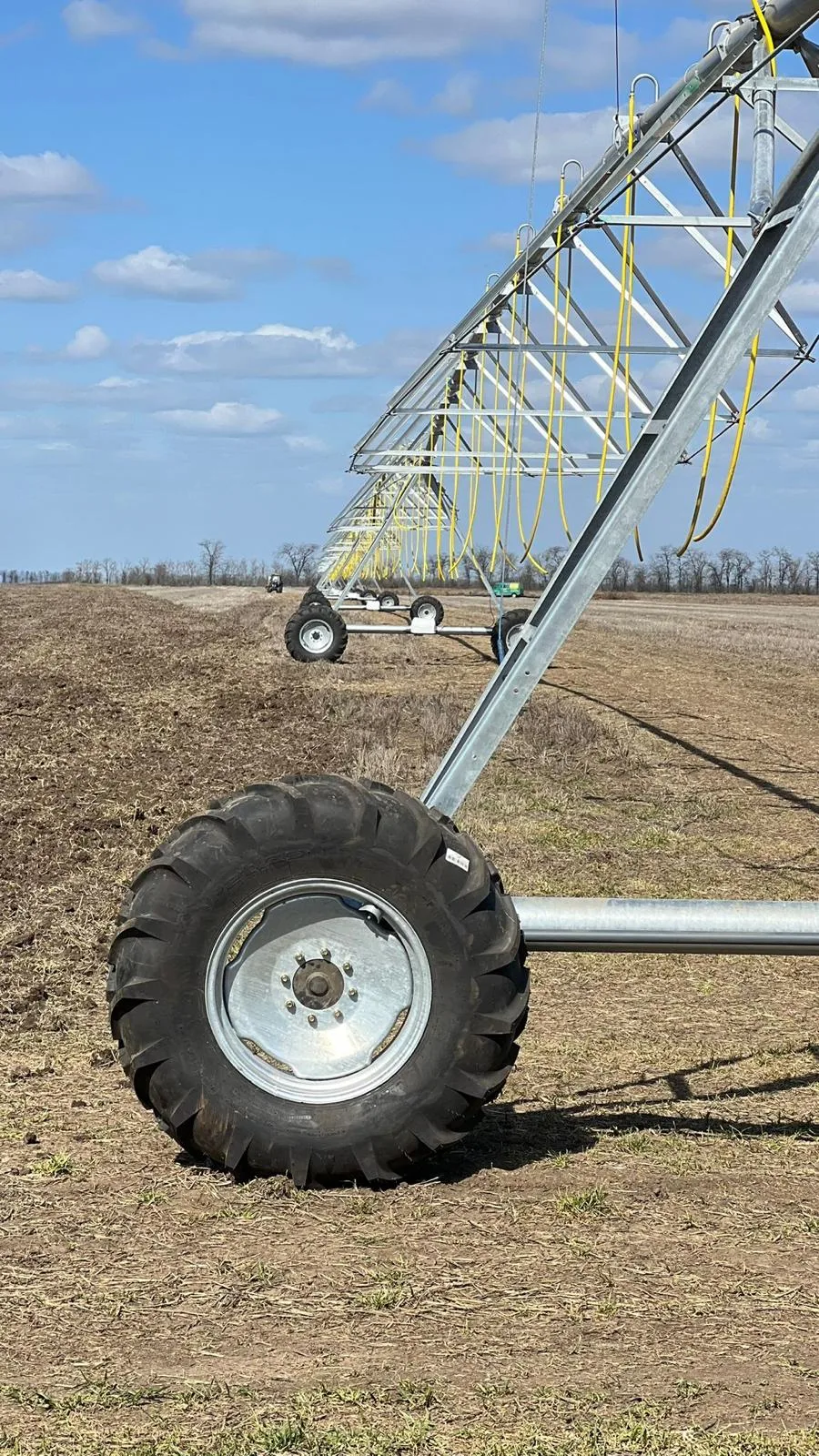 The same drive tower wheel from closer in, with the span above it